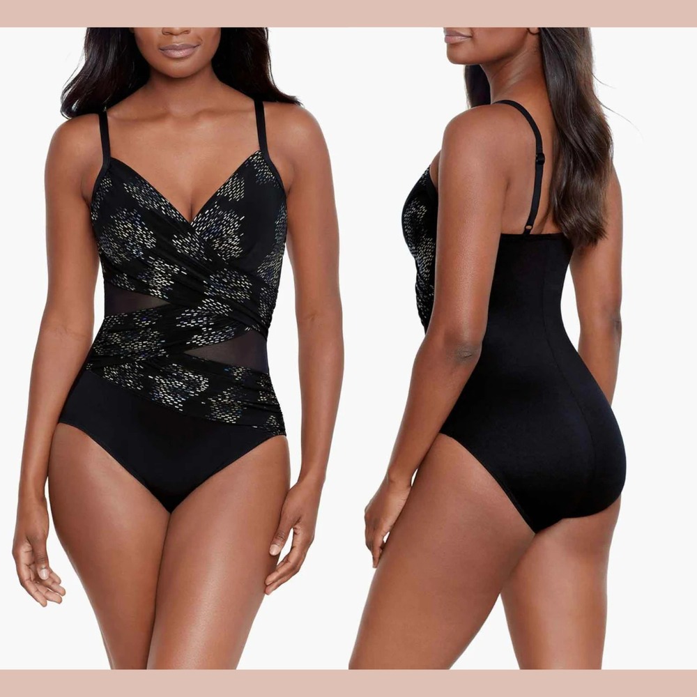 NEW $202 Miraclesuit [ 14 ] Mystique One Piece Swimsuit in‎ Iridium Black #U1698